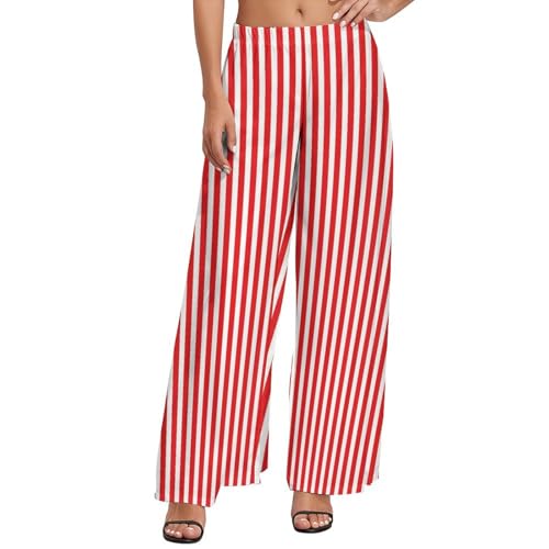 Palazzo Pants for Women, Comfy Womens Wide Leg Baggy Pants, Red and White Stripes Casual Lounge Pants