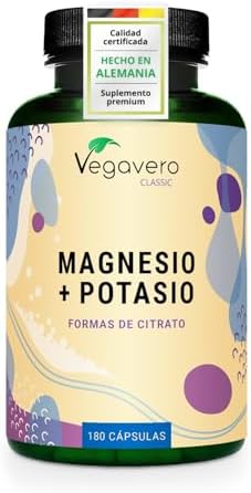 Vegavero Magnesio + Potasio | 180 Cápsulas | SIN ADITIVOS | Citra...