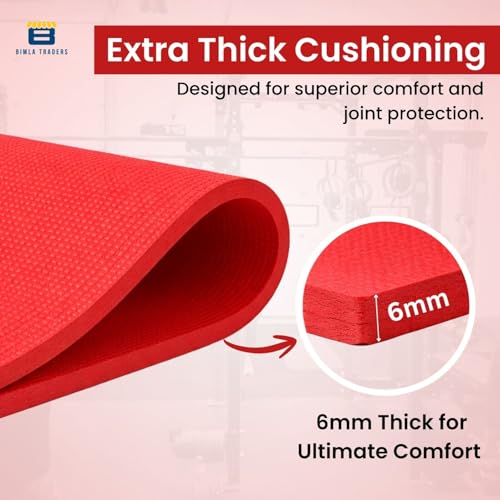 Image of Btag Premium TPE Yoga Mat for Women & Men | Anti-Slip Exercise & Gym Mat for Home Workouts | Lightweight & Durable | 6 mm (Red)