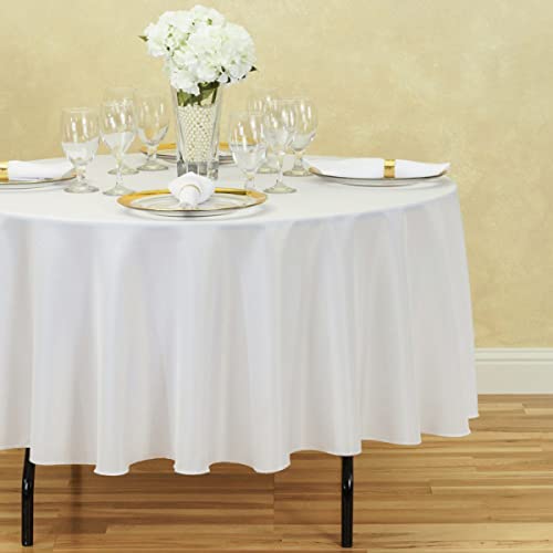 Sparkles Make It Special Leading Linens 10-Pcs 90" Inch Round Polyester Cloth Fabric Linen Tablecloth - Wedding Reception Restaurant Banquet Party - Machine Washable - White #TOP1