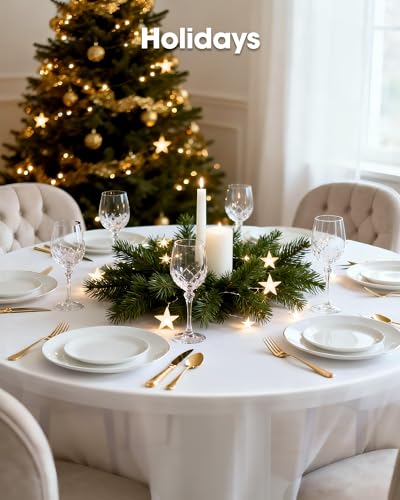 Image of Pureegg Plastic Table Cloth Disposable 10 Pack, 84'' Round Table Cloths, Party, Picnic, Wedding, Decorative Tablecloths, Round, White Plastic Cover, Leakproof & Sturdy, White