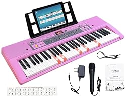 ♫【Kindly know NO ADAPTER Included】Includes a keyboard (size: 31.7in * 9.7in * 8.2in), a Sheet Music Stand, a microphone, a Key Sticker, an USB charging cable, an audio-in cable and a Product Manual. White key size: 0.74 in, black key size: 0.4 in. Th...