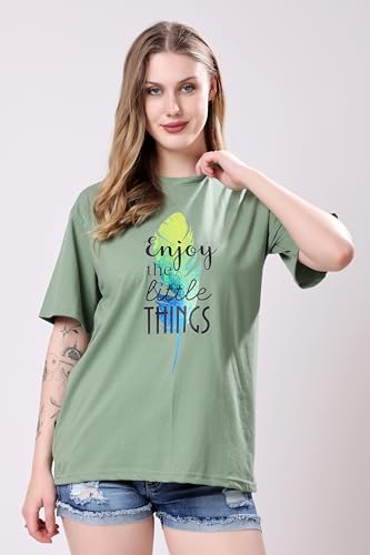 Image of London Hills Women's Cotton Oversized Fit Tshirt |Printed Oversized t Shirts Longline Drop Shoulder Boho Style T-Shirt