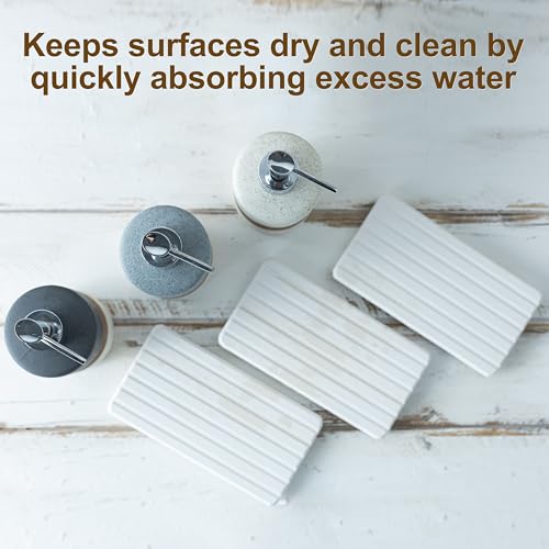 Image of Ceramic Soap Dispenser Set of 2, Hand and Dish Soap Dispenser Set | Shower Shampoo Soap Dispenser for Bathroom, Kitchen | Stainless Steel Pump, Silicone Funnel and Diatomaceous Tray, 12 oz Gray