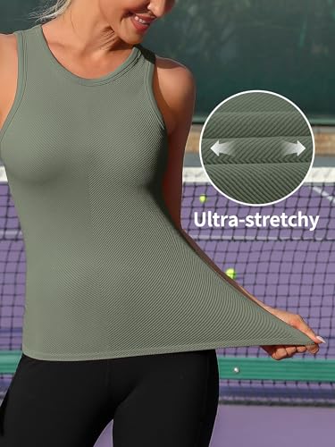 Image of ATTRACO Ribflex Workout Tank Tops for Women Seamless Full Length Gym Tops Athletic Yoga Top Built in Bra