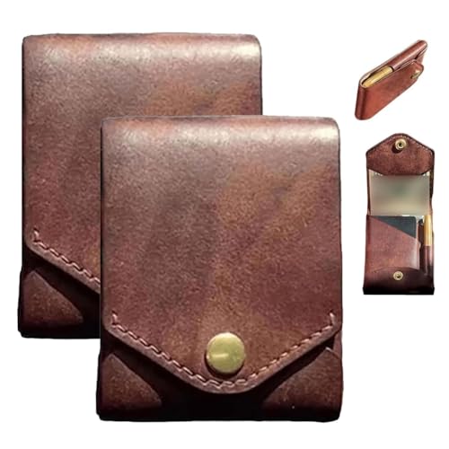 Vintage Handmade Leather Wallet, Leathers Business Card Holder, Multifunctional Handmade Leather Wallet for Men, Compact Wallets for Cash, Slim Minimalist Men's Wallets Built-In Pen Slot(2set)