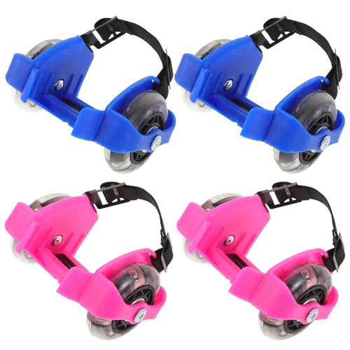 VANZACK Glowing PVC Roller Skates 2 Sets of Boys and Girls Skating Shoes Wheels Adjustable for Beginners for Outdoor Play