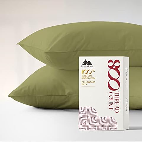 Mayfair Linen Queen / Standard Size Pillow Cases Set of 2 - 100% Cotton Pillowcases, Natural Cooling, 800 Thread Count Soft, Sateen Weave Pillow Case Cover, Sage Green - Quality Like Egyptian Cotton Cover