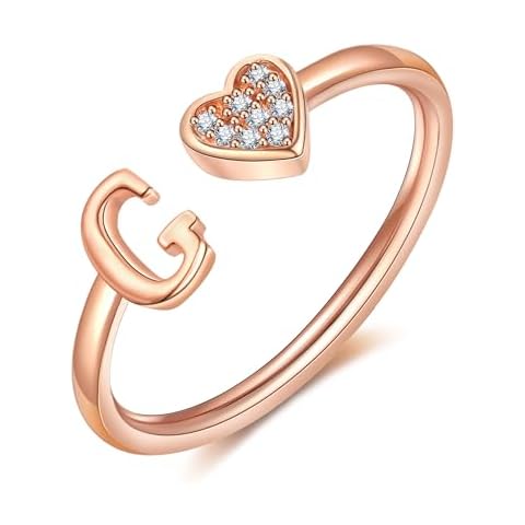 WFYOU Heart Initial Ring for Women Silver Rose Gold Plated Heart Capital Letter Initial Rings Stackable Rings for Women Adjustable Heart Alphabet Letter Rings Jewelry Gifts for Women Cover