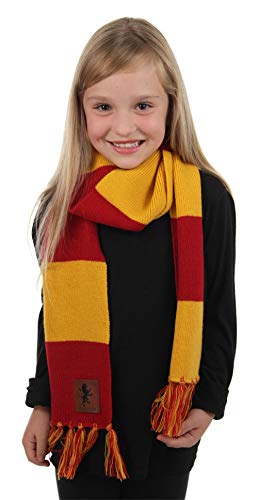 Harry Potter Gryffindor Patch Striped Scarf - Acrylic Knit with Faux Leather Patch3