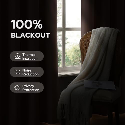 Image of HOMEIDEAS 100% Blackout Light Pink Linen Curtains 52W x 84L 2 Panels | Faux Linen, Thermal Insulated, Darkening Grommet Window Drapes for Bedroom, Living Room, Nursery