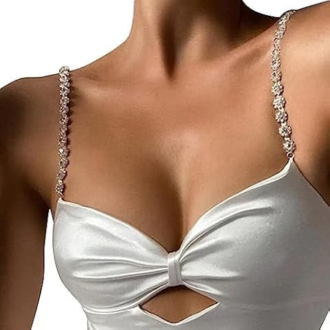 1Pair Luxury Rhinestone Shoulder Straps Jewelry Crystal Shoulder Strap Chain Rhinestone Underwear Chain Bridal Wedding Dress Bra Shoulder Chain Summer Body Accessories Jewelry for Women (Gold) Cover