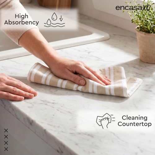 Image of Encasa XO Kitchen Towels Cotton Pack of 4 | 70x45 cm, Franca Beige Combo - Dish Cloths | Highly Absorbent Cleaning & Wiping Cloths for Kitchen | Reusable Tea Towels