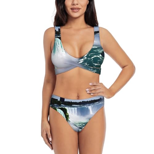Bikini 2 pièces imprimé automne Niagara avec doublure sculptante contrôle du ventre