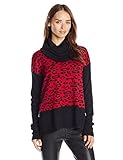 Buffalo David Bitton Women's Bejack Cowl Neck Leopard Print Pullover Sweater, Black/Red, Small