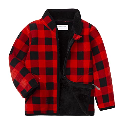 Mud Kingdom Unisex Toddler Kids Polar Fleece Jacket Fur Lined Outerwear Printing Zip Up Warm Fall Winter Christmas Red Plaid 2T #TOP14