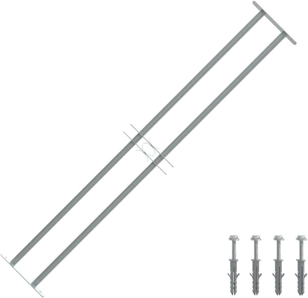 vidaXL Adjustable Window Security Grille with 2 Crossbars | Galvanized Steel, 39.4-59.1" Wide, Horizontal Install for Home & Office