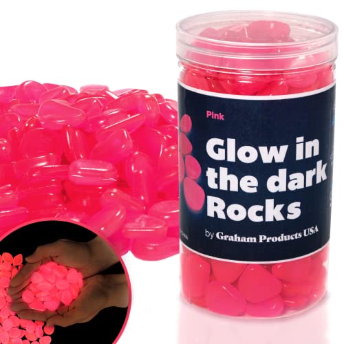 Graham Products 190 Pieces Glow In The Dark Rocks | Indoor & Outdoor Use - Garden, Fish Tank Pebbles, Planter, Walkway, Driveway Decoration & More | For Kids Aged 6 & Up | Powered By Sunlight - Pink #TOP4