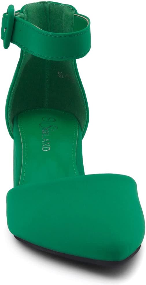 Shoe Land Closed Toe Heels for Women – 2.25 Inch Low Block Pumps for Office | Pointed Toe Chunky Dress Heels with Ankle Strap | Comfy Womens Business Casual Shoes - Image 3