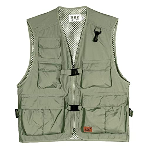 Colete de pesca respirável unissex Liesezhe, colete de vários bolsos para fotografia, viagem, caça,