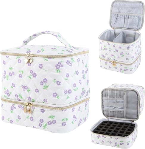 RuiDay Rangement Vernis a Ongle, Malette Onglerie Matelassé pour 30 Bouteille (15ml) et Lampe UV Ongles, Double Couche, Portable Organisateur de Vernis à...