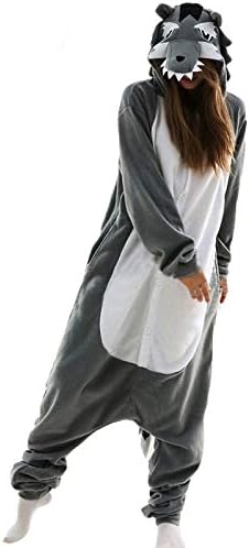 Amazon Co Jp Alxy ワンピースウールがかわいいカップル パジャマの男性と女性の動物を一枚のパジャマパンストフード付きパジャマ漫画セット女性のパジャマアニメ大人の男の子と女の子 色 Wolf Onesies サイズ L ホーム キッチン