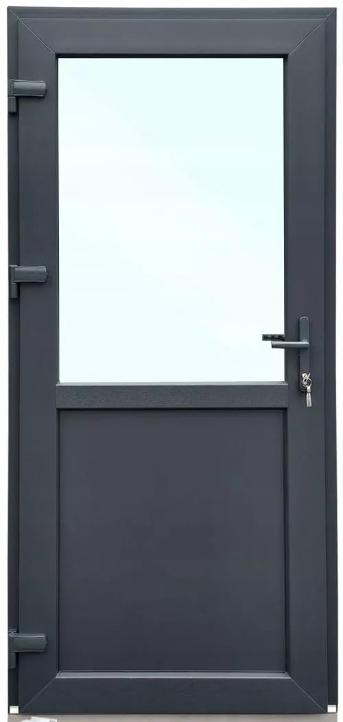 Porta di casa in plastica, 110 x 210 cm, DIN sinistra, porta d'ingresso secondaria con vetri di sicurezza, set completo per negozio, garage, casa, porta d'ingresso con serratura a 4 punti e accessori