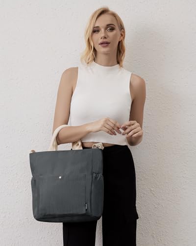 Prite Shopper Tasche Damen Groß Cordtaschen Tote Bag Cord Beuteltasche Stofftasche mit Verstellbarem Schultergurt für Arbeit Reisen Einkaufen Schule College