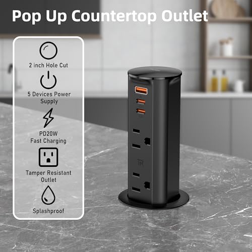 Prise pop-up pour plan de travail ANNQUAN bloc multiprise encastrable compact - 2