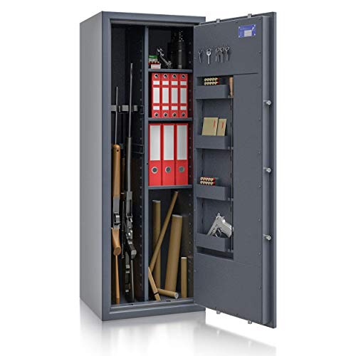 SafeHero Waffenschrank Klasse 1 EN 1143-1 Secureo Eagle 7 Kombi | Elektronikschloss | für 7 Langwaffen und Kurzwaffen inkl. Munition | 1500x550x450 | 199 kg