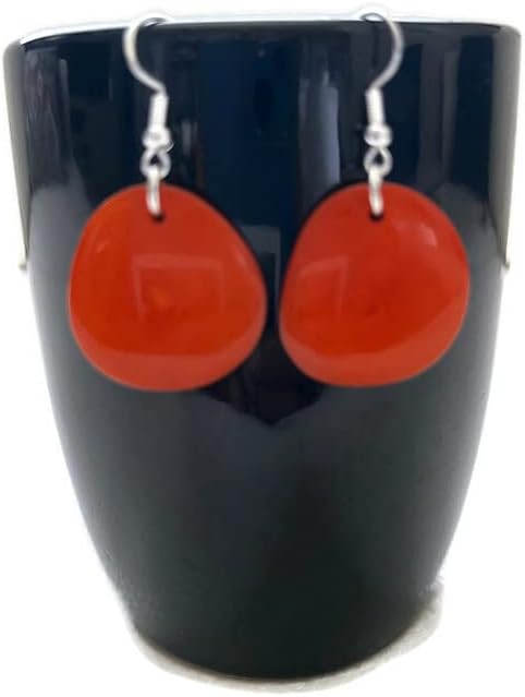 Tagua nut earrings in dark orangeTAG272, light weight, organic tagua slice earrings - Image 2
