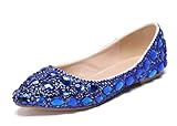 Minishion Wedding Shoes for Women Flats Comfortable Rhinestone Slip on Pumps Shoes L030 Royal Blue US 8
