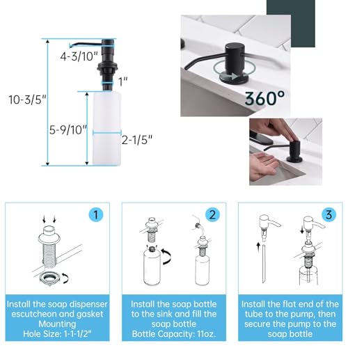 APPASO Black Kitchen Faucet with Soap Dispenser, Modern RV Kitchen Sink Faucet with Pull Down Sprayer 3 Modes, Solid Stainless Steel Faucet Kitchen Matte Black for Bar Sink, High Arc & Single Handle - Thumbnail 5