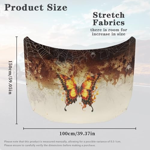 Image of Car Hood Cover, Protector for Women, 59x39 Inch Elastic Butterfly Polyester Auto Hood Wrap Blanket Automotive Exterior Accessories for Compact Sedans SUV Trucks
