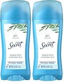 Secret Deodorant, Solid Antiperspirant | Shower Fresh Scent | Invisible | For Women | 2.6 oz Pack of 2