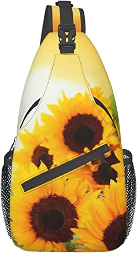 Sac à bandoulière élégant Tournesol Jaune Fleur florale au coucher du soleil Printemps Été Plante sauvage Feuilles vertes Nature Paysage Jardin en bois rustique, Sac à dos à bandoulière Sac à dos déco