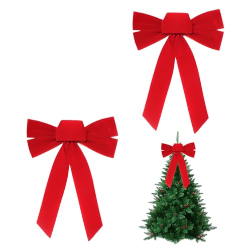 ZORVYN 2 piezas Lazo Grande de Navidad, Lazos Rojos para Árbol, Decoración para Corona, Puertas, Escaleras, Patios y Ventanas (27x35cm) (Rojo)