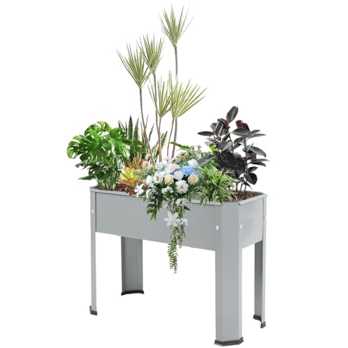 CStern Verhoogd bed, metalen plantenbed, verhoogde bedden, weerbestendige plantenbak, kruidenbed voor balkon, tuin, terras, 60 x 46 x 27 cm, grijs