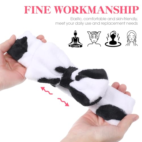 minkissy 2pcs Soft Cow Ears Headband - Makeup Headband Cow Horns Cute Bow Plush for Women Kids Skin Care Washing Face - Image 3