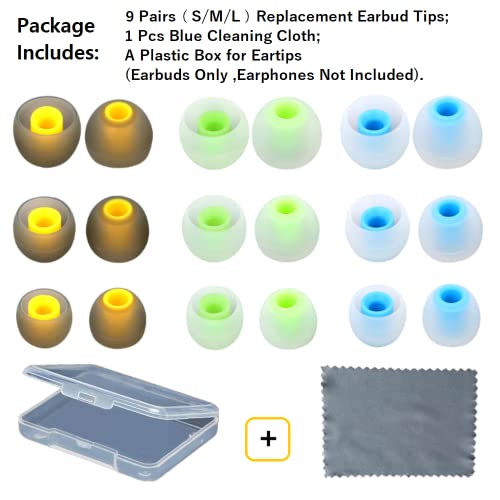 Image of Earbuds Replacement Tips Silicone Earbud Tips Ear Gels Fit for Inner Hole from 3.8mm - 5.1mm Earphones 9 Pairs S /M /L