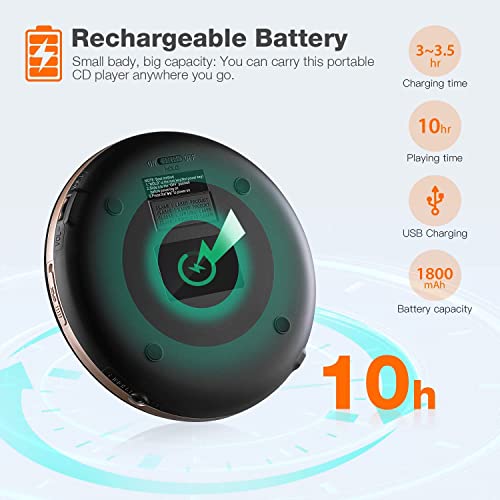 Hott Cd Player Portable With Bluetooth, Portable Disc Player, Usb Rechargeable Walkman Player With Headphones And Aux Cable For Car Travel, Discman Cd Player With Shockproof #TOP2