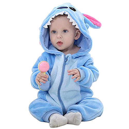 Unisex Baby Romper Winter and Autumn Flannel Jumpsuit Animal Cosplay Outfits Xmas Pajamas Kigurumi (Blue, 70cm-(2-5months))