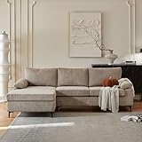 ovios 100' L-Shape Sofa Couch with Chaise, Minimalist Plush Corduroy Couches with Comfy Cushions Convertible Chaise, Modern Luxury Deep Seat Cloud Sofas for Living Room, Camel