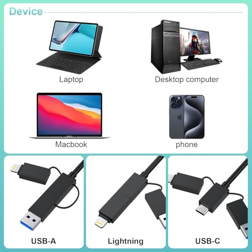 Multi Card Reader for SD/Micro SD/TF/XD/CF/MS - 7-in-1 Memory Card Reader with Lightning, Type-C, and USB-A Connectors for Windows, Mac, Android, iPhone/iPad