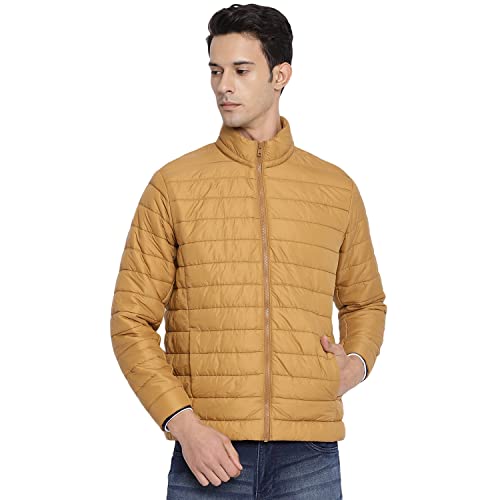 Image of Cantabil Men's Full Sleeve Solid Warm Winter Puffer Jacket, Full Sleeve Lightweight Winter Wear Jackets for Men - Mustard (MJKT00079 MUSTARD)