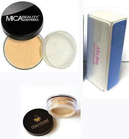 Bundle 3 Items: Mica Beauty Mineral Foundation MF-7 Lady Godiva and Itay Mineral Sample Size Foundation and A-viva Beauty Premium Nail Buffer