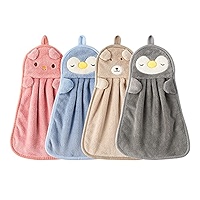 Lot De 6 Serviettes De Toilette Enfant Animaux - Essuie-Mains Microfibre Avec Boucle Suspension Mignon Serviettes Toilette Enfant Animaux