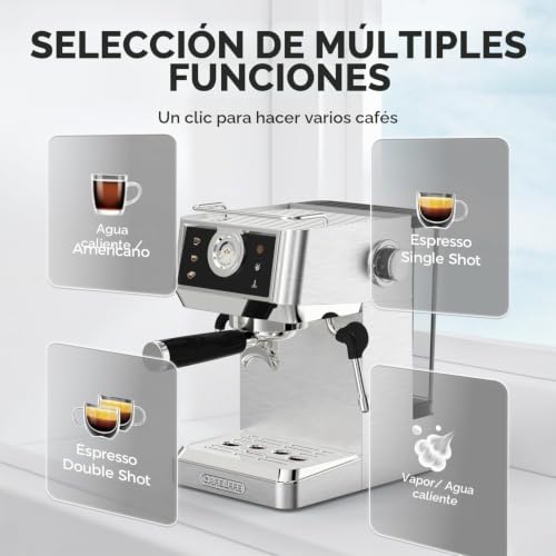 Miniatura 7 de Cafelffe Mk-902 - Cafetera De 20 Bares 58 Mm, Acero Inoxidable, Potente Espumador De Leche, Cafetera Caliente Y Fría, Depósito De 1,5 L Y 1350 W