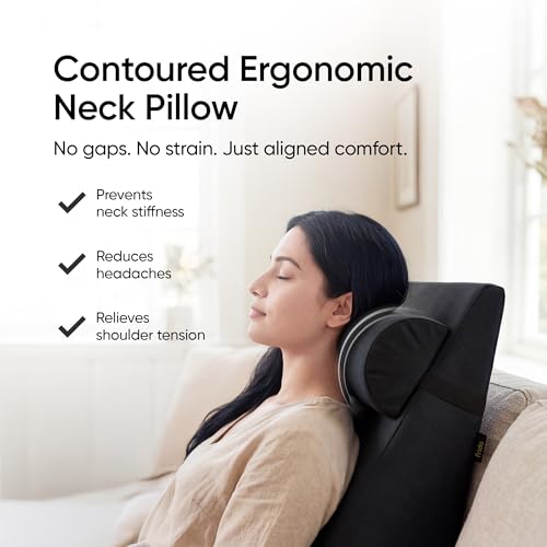Image of Frido Wedge Plus Cushion with Neck Rest Pillow Combo | Dual Foam Wedge Cushion with Adjustable Roll | Back, Neck, Knee & Leg Support | for Post-Surgery, Pregnancy | Washable Covers, Black