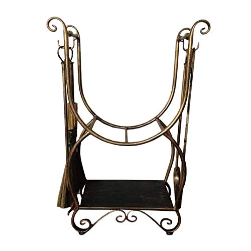 Estante de leña de 5 piezas para leña Juego de herramientas para estufa de chimenea con gancho para escoba y palas, pinzas de 45 x 20 x 70 cm, uso en interiores y exteriores (color: bronce) (bronce)